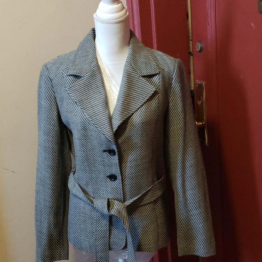 Talbots Ladies Black/Gray Stripe Jacket Size 12